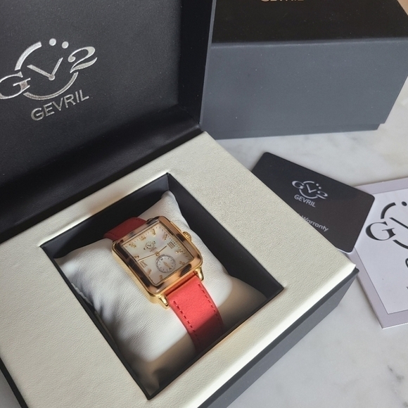 GV2 Gevril Bari Tortoise Diamond Watch, Red Suede Strap, NWT main image 7